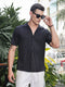 Black Linear Textured Relaxed Fit Half Shirt