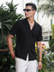 Black Relaxed Fit Textured Half Sleeves Shirt