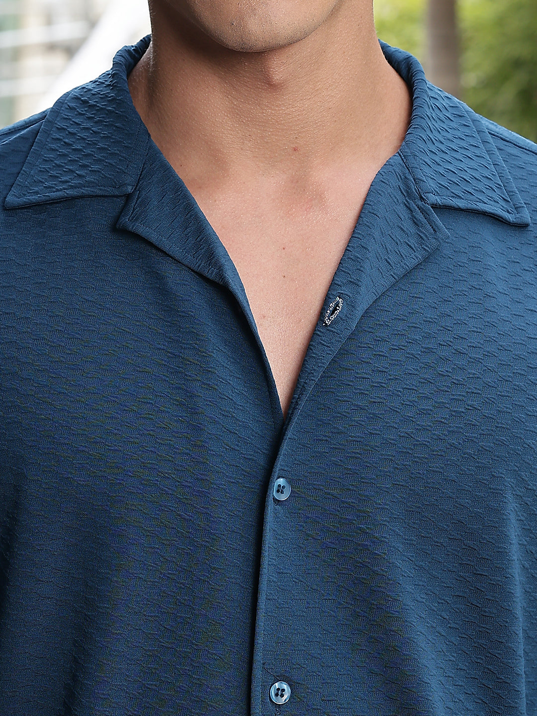 Midnight Blue Unique Textured Half Shirt