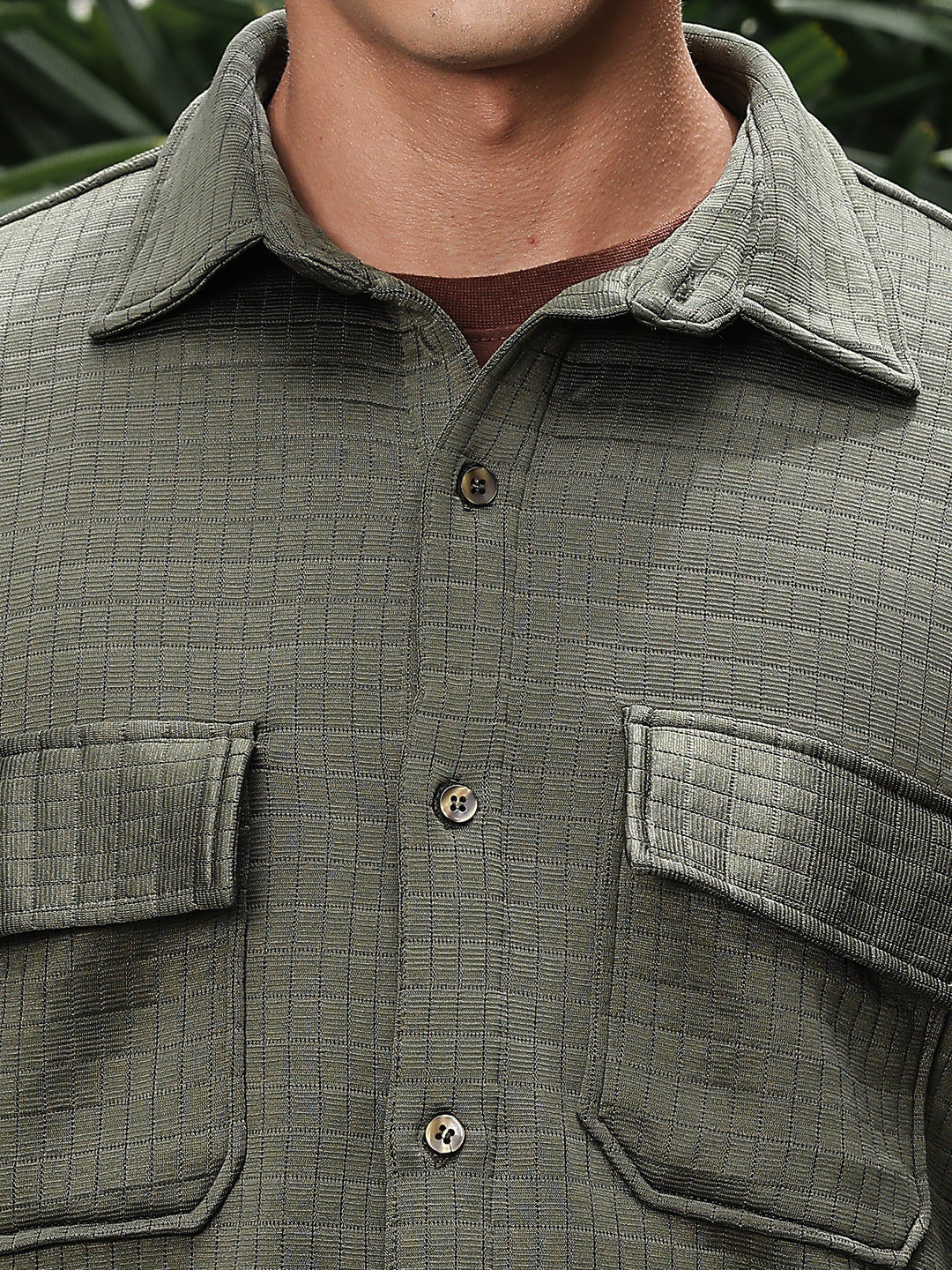 Textured Drop Shoulder Double Pocket Utility Shirt Shacket