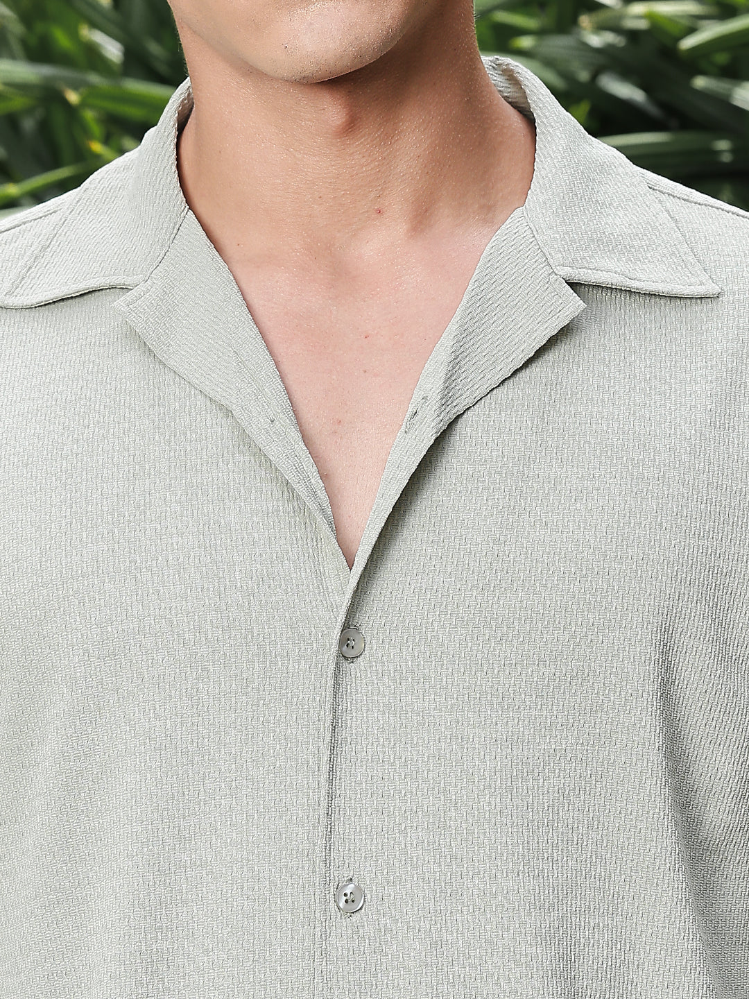Sage Green Textured Half Sleeves Relaxed Fit Shirt
