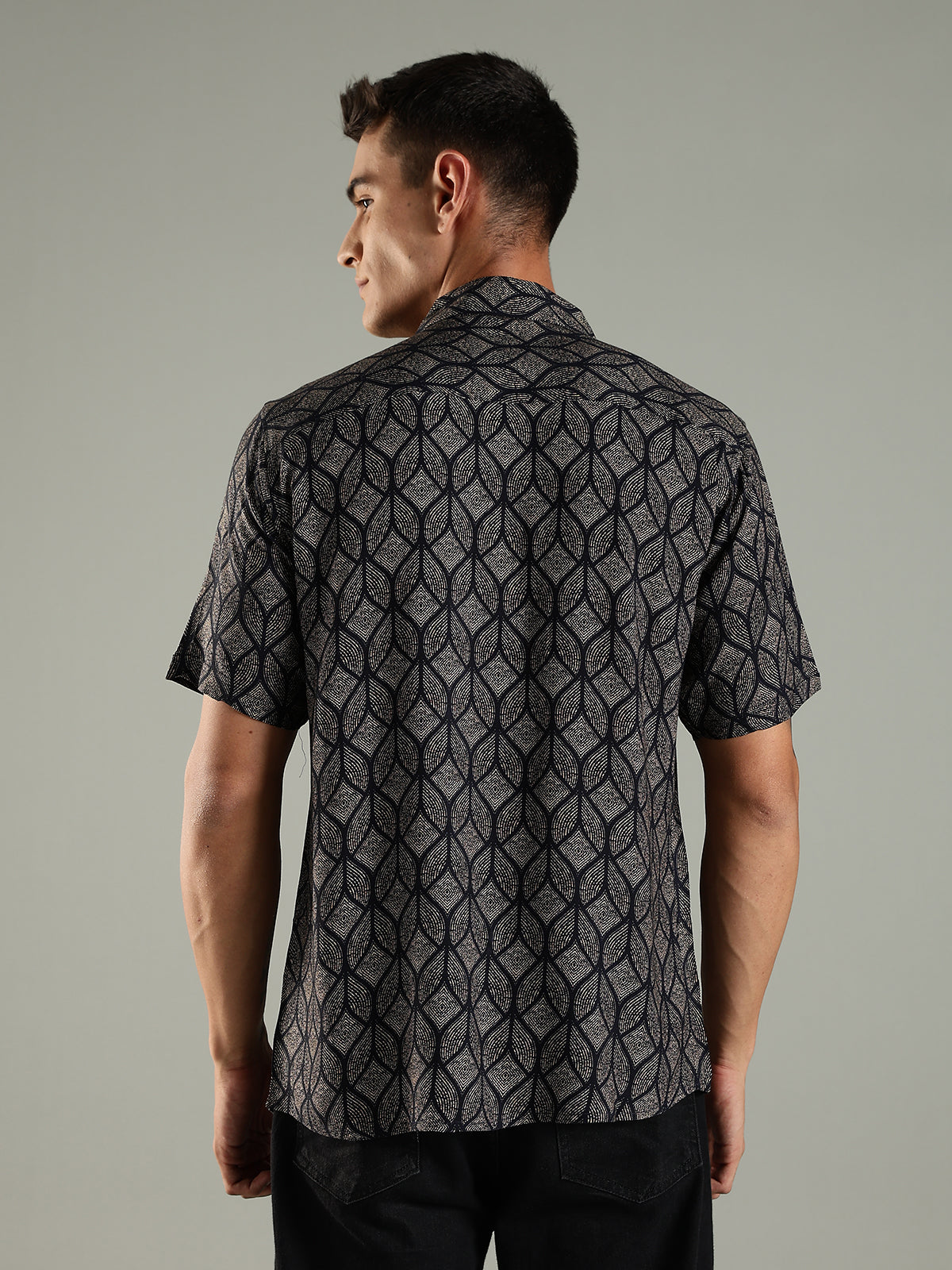 Geometric Muse Printed Shirt in Relaxed Fit with Half Sleeves