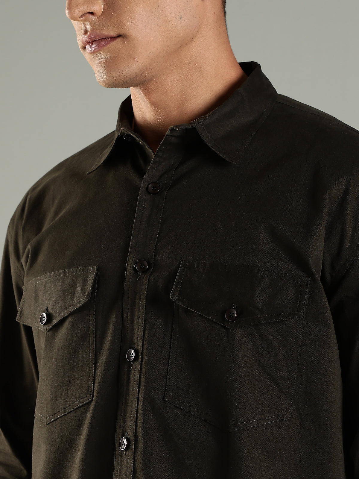 Olive Drop Shoulder Twin Pocket Utility Shirt Shacket