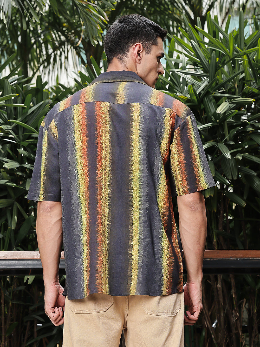 Molten Stripe Printed Oversized Fit Half Sleeves Shirt