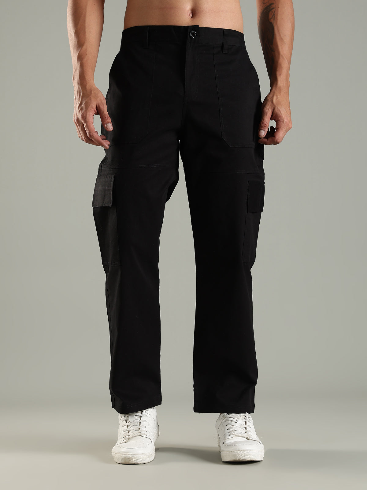 Classic Straight Fit Utility Six Pockets Cargo Pants - Black