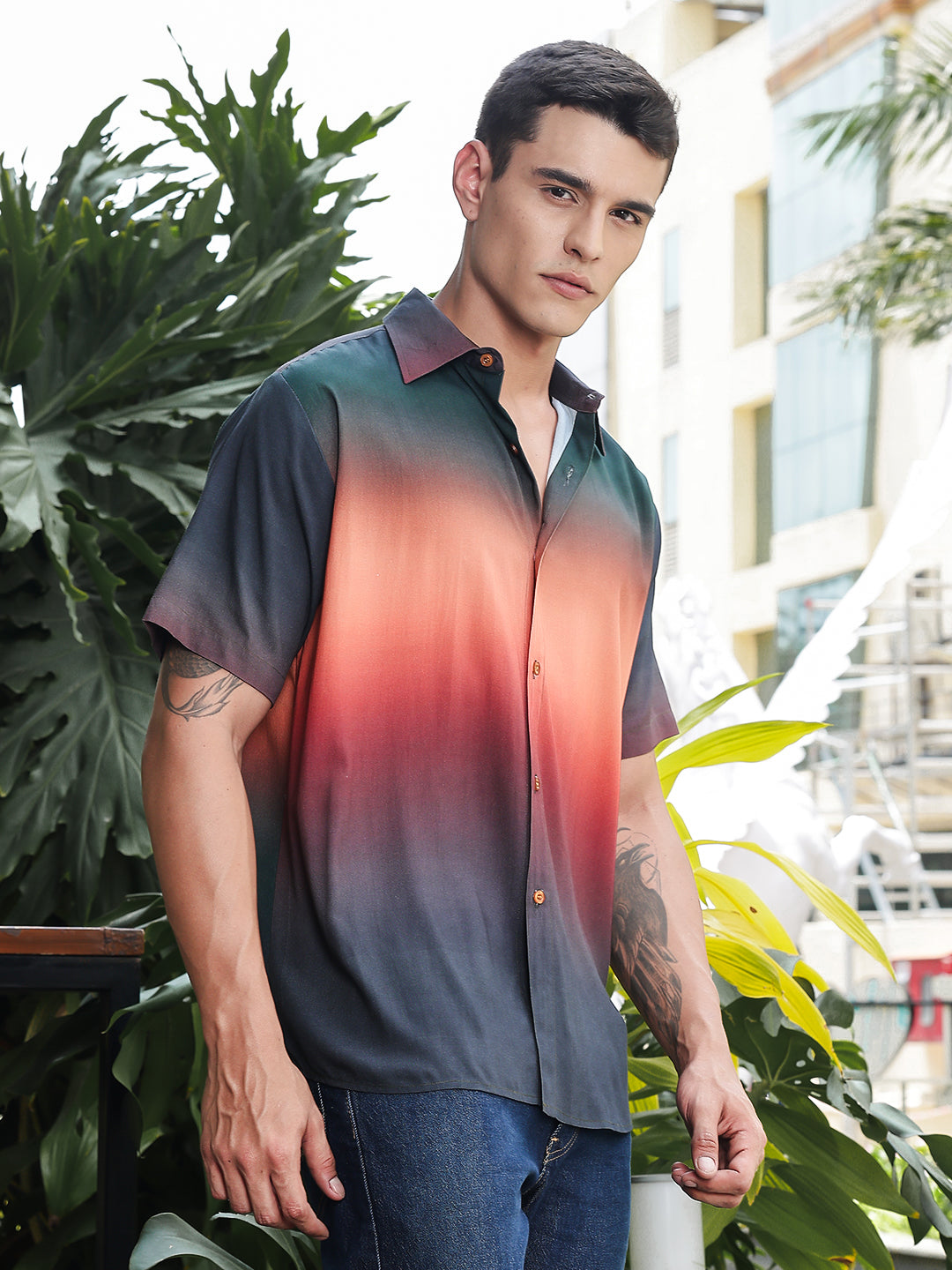 Ombre Gradient Relaxed Fit Half Sleeves Shirt