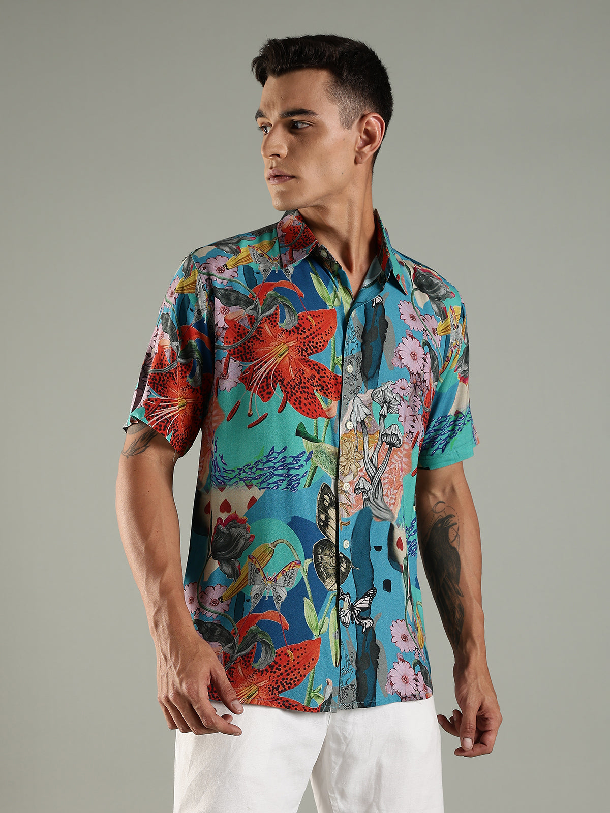 Resort Print Floral Half Sleeves Relaxed Fit Shirt