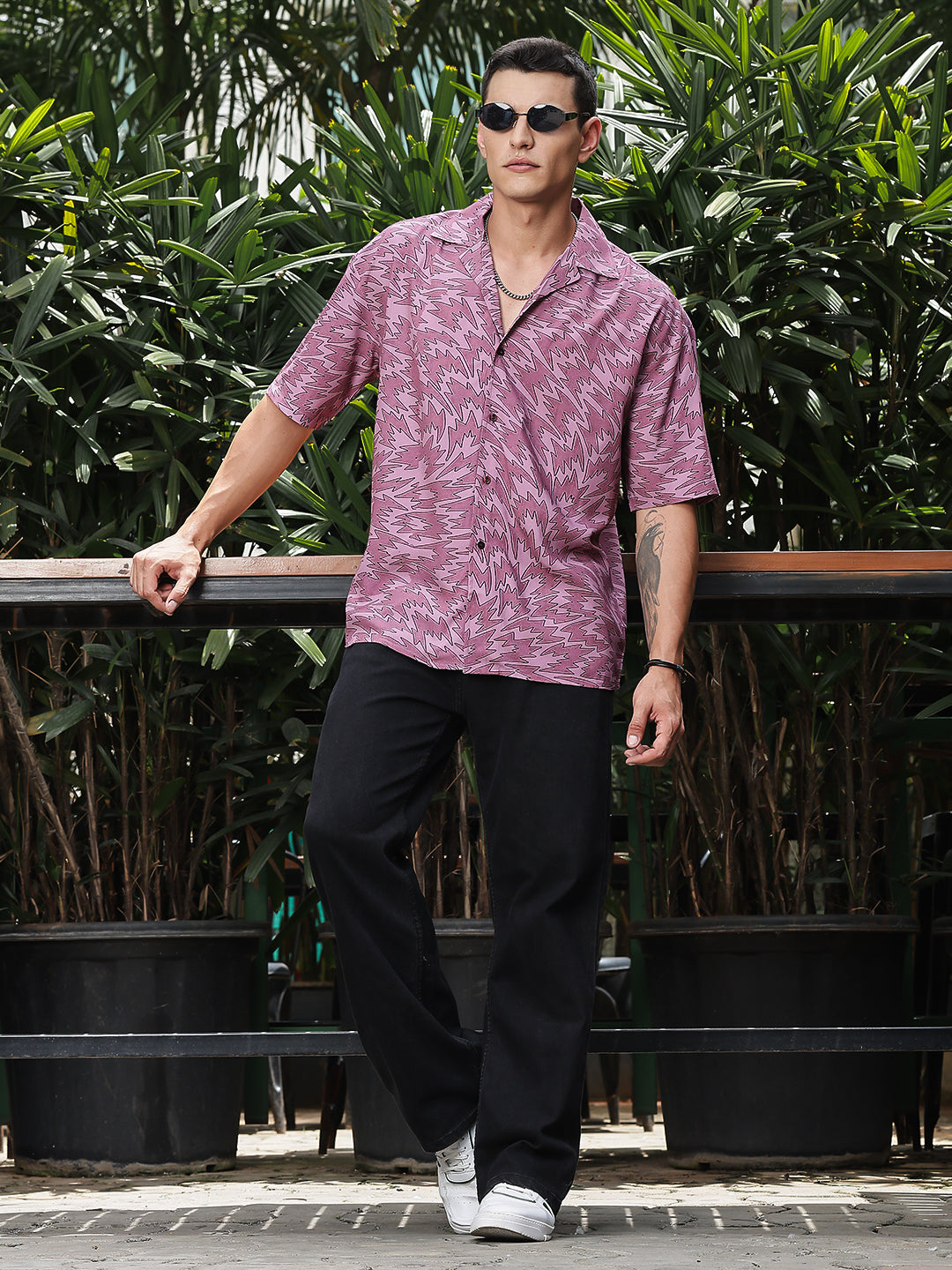 Electric Escape Printed Oversized Half Sleeves Shirt