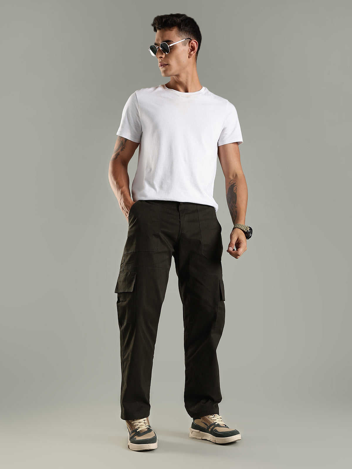 Classic Straight Fit Utility Six Pockets Cargo Pants - Olive