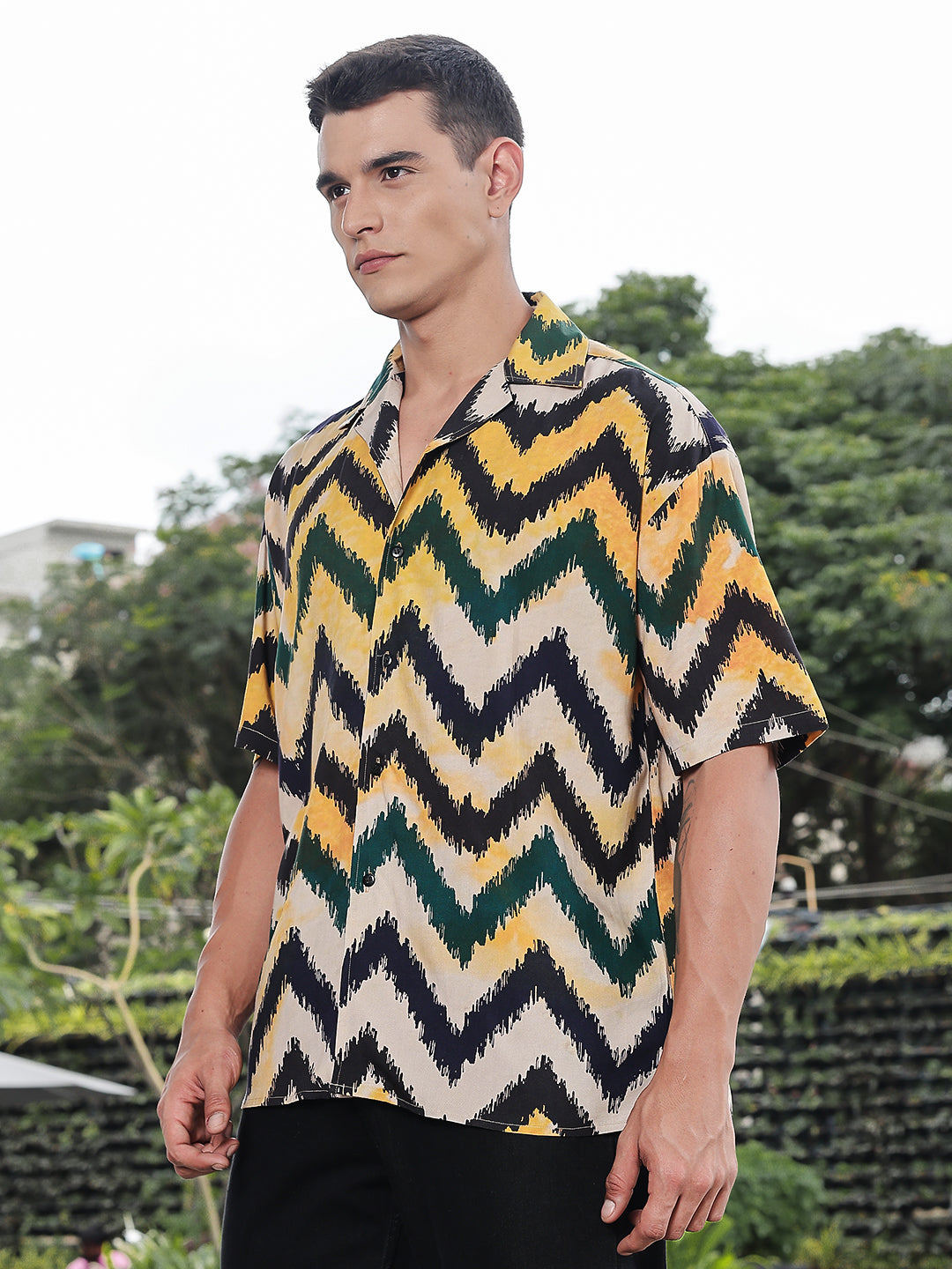 Zig Terrain Printed Oversized Fit Half Sleeve Shirt