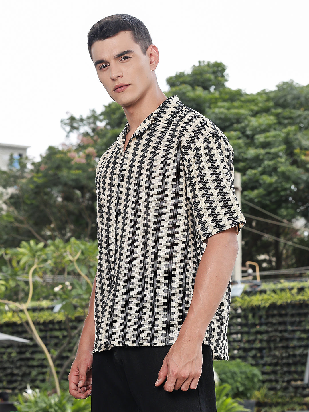 MonoGrid Crochet Oversized Half Sleeves Shirt