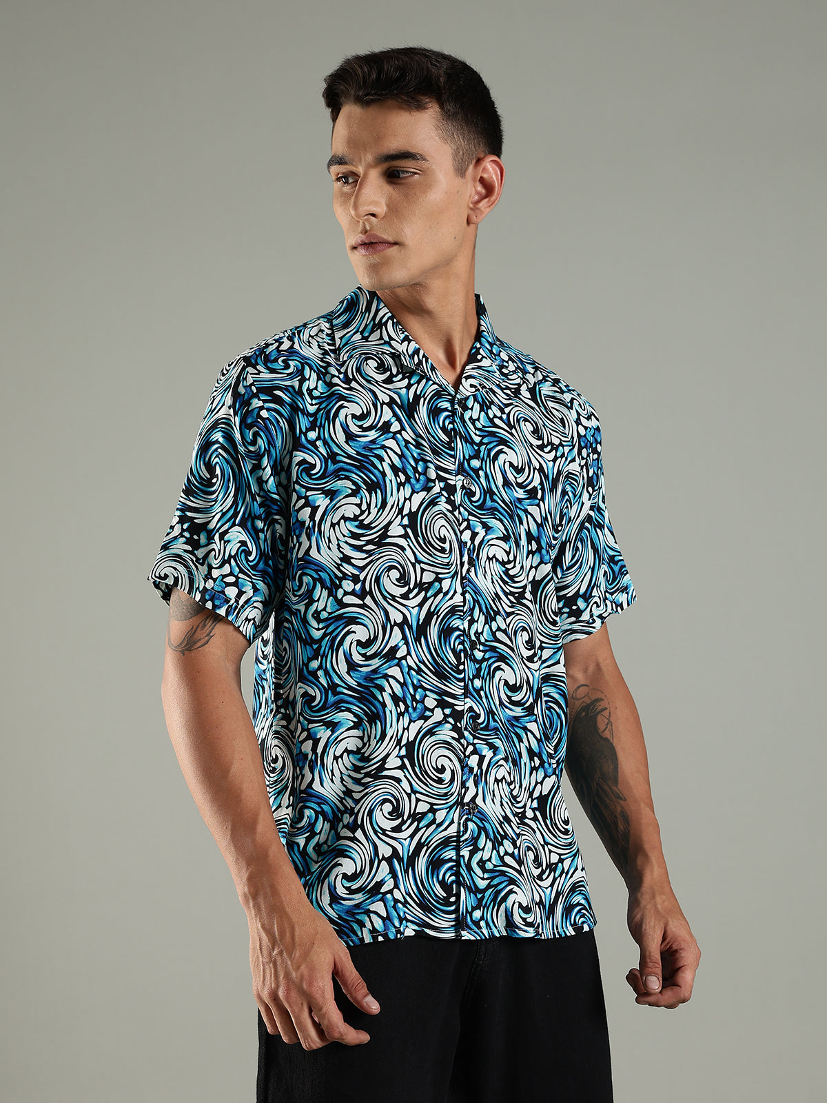Ocean Drift Printed Relaxed Fit Half Rayon Shirt