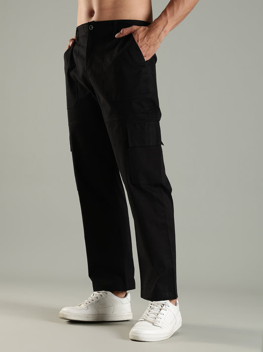 Classic Straight Fit Utility Six Pockets Cargo Pants - Black