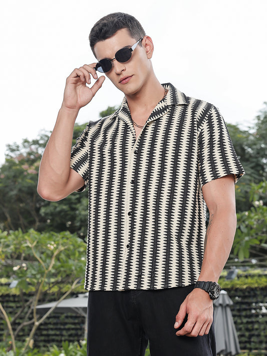 Monochrome Crochet Relaxed Fit Half Shirt