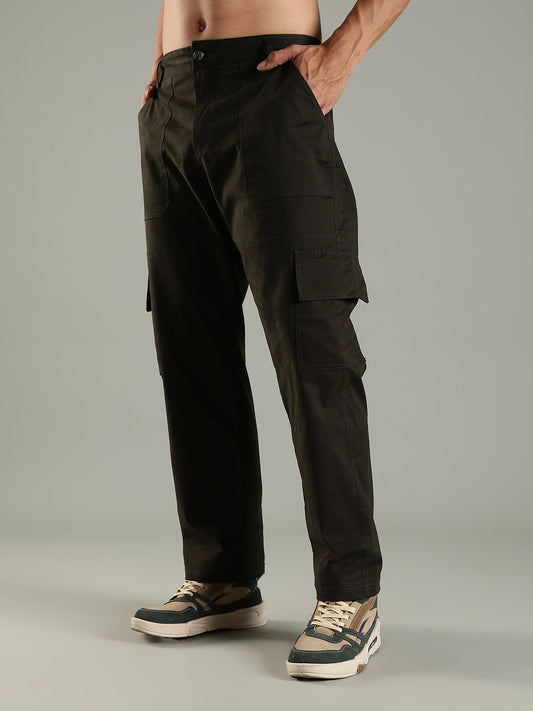 Classic Straight Fit Utility Six Pockets Cargo Pants - Olive
