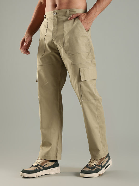 Classic Straight Fit Utility Six Pockets Cargo Pants -  Khaki