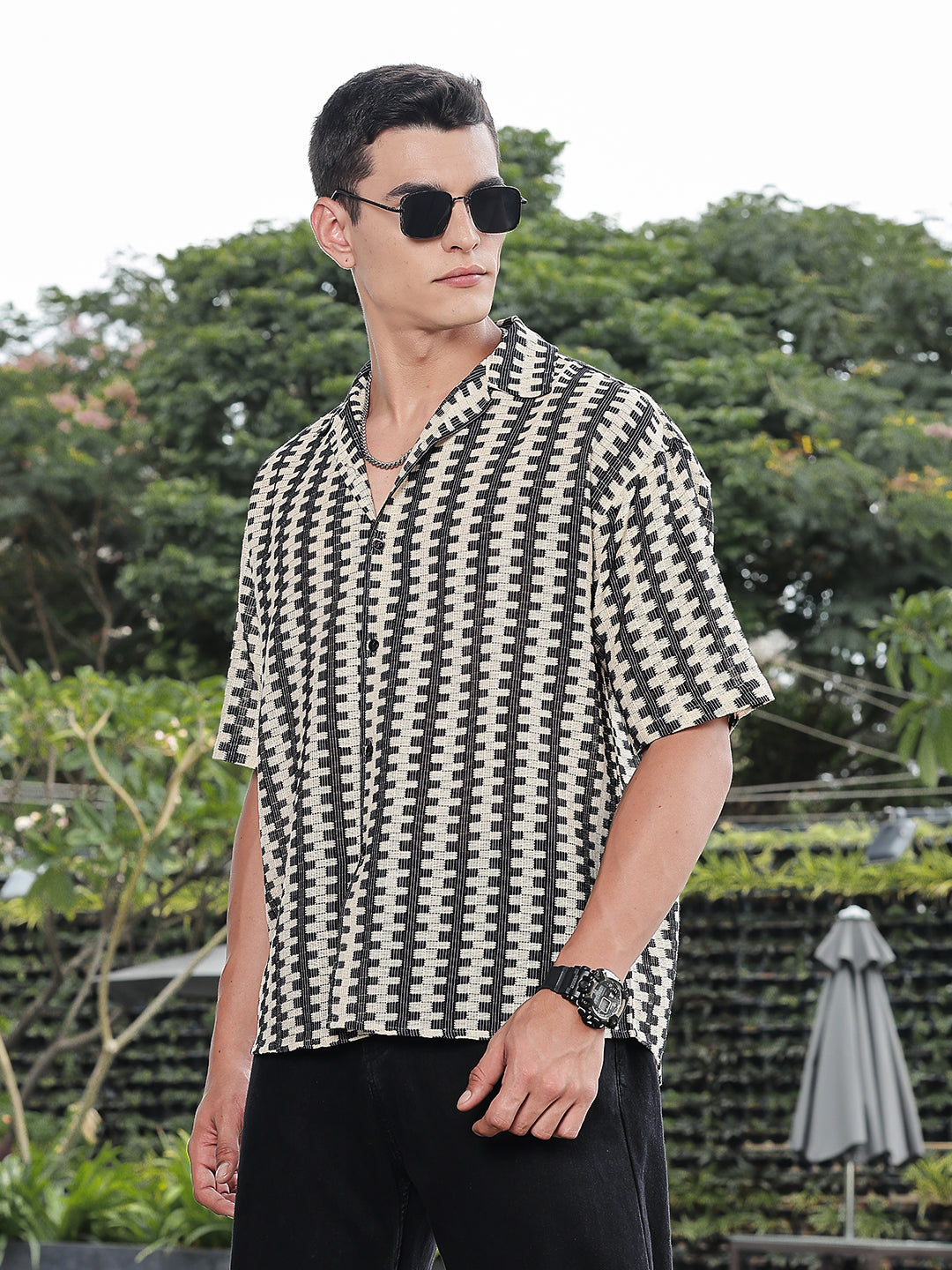 MonoGrid Crochet Oversized Half Sleeves Shirt
