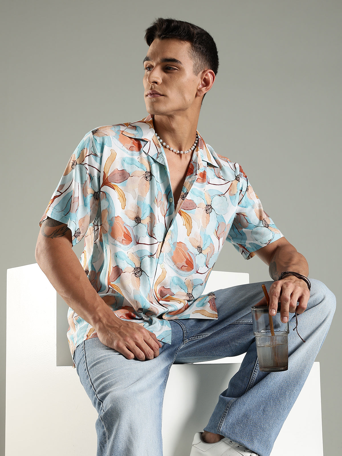 Sunset Bloom Relaxed Fit Half Sleeves Printed Shirt