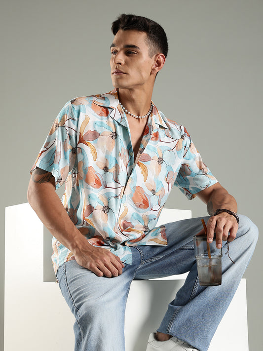 Sunset Bloom Relaxed Fit Half Sleeves Printed Shirt