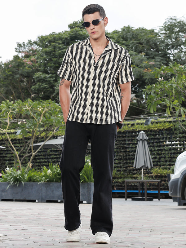 Monochrome Crochet Relaxed Fit Half Shirt