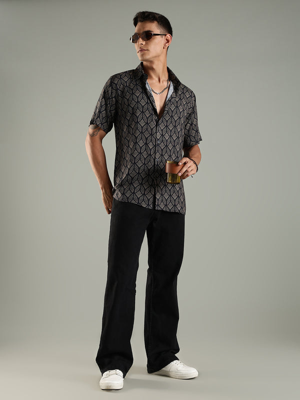 Geometric Muse Printed Shirt in Relaxed Fit with Half Sleeves