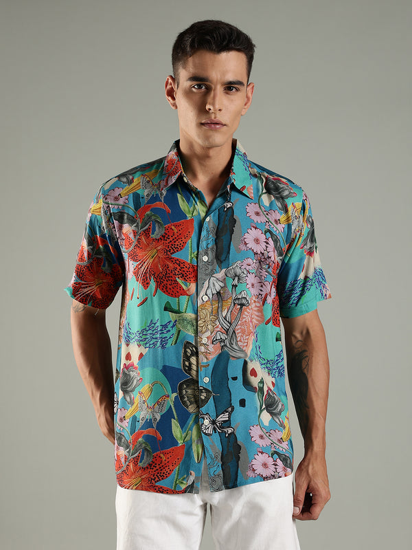 Resort Print Floral Half Sleeves Relaxed Fit Shirt