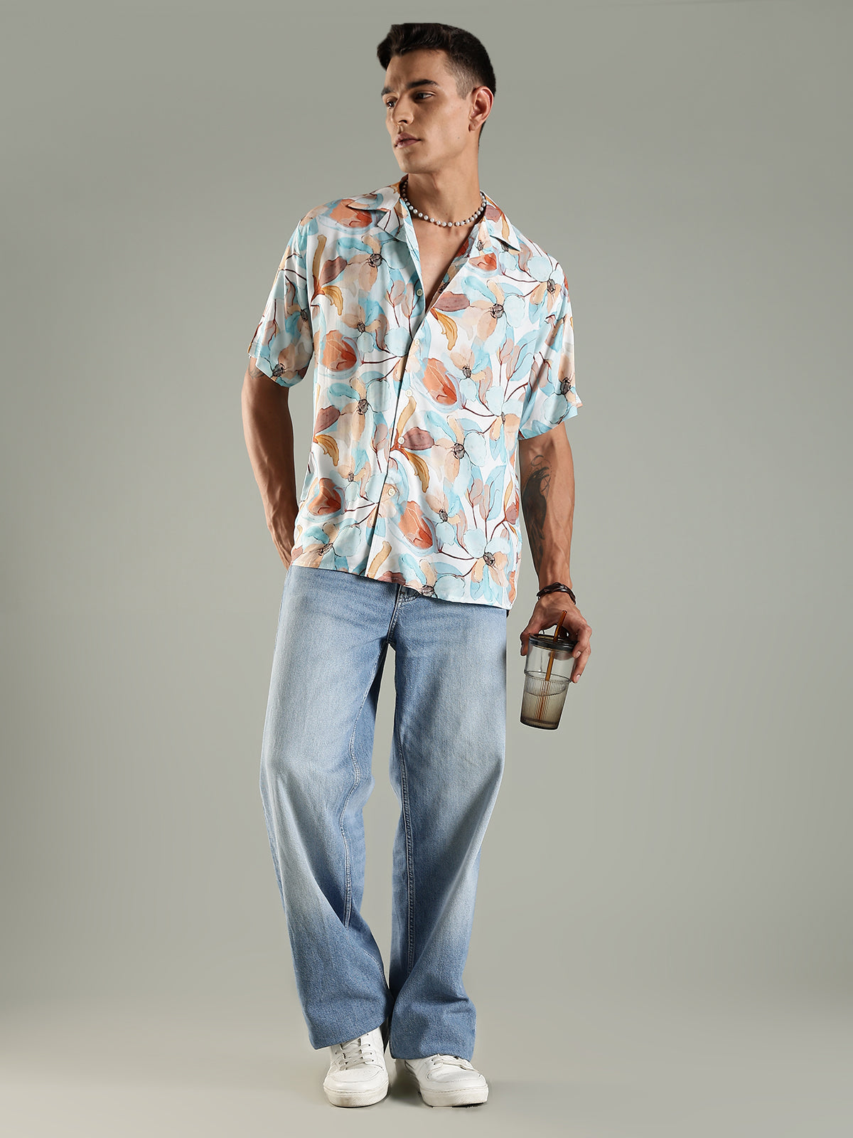 Sunset Bloom Relaxed Fit Half Sleeves Printed Shirt
