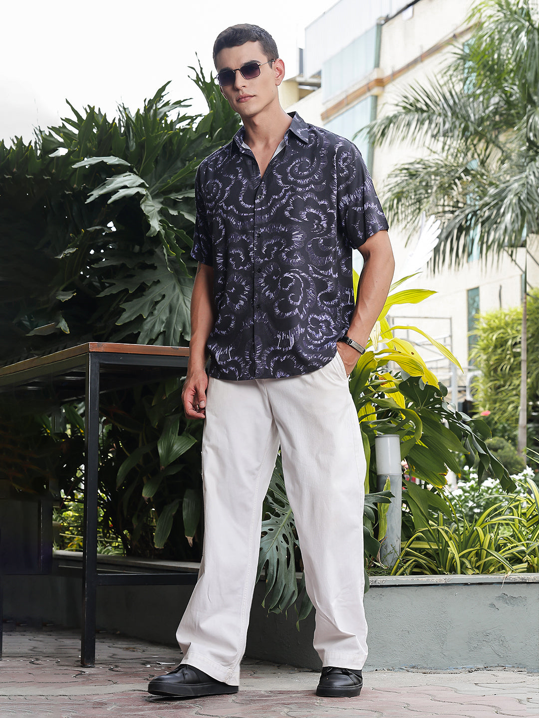 Swirl Printed Relaxed Fit Half Sleeves Shirt