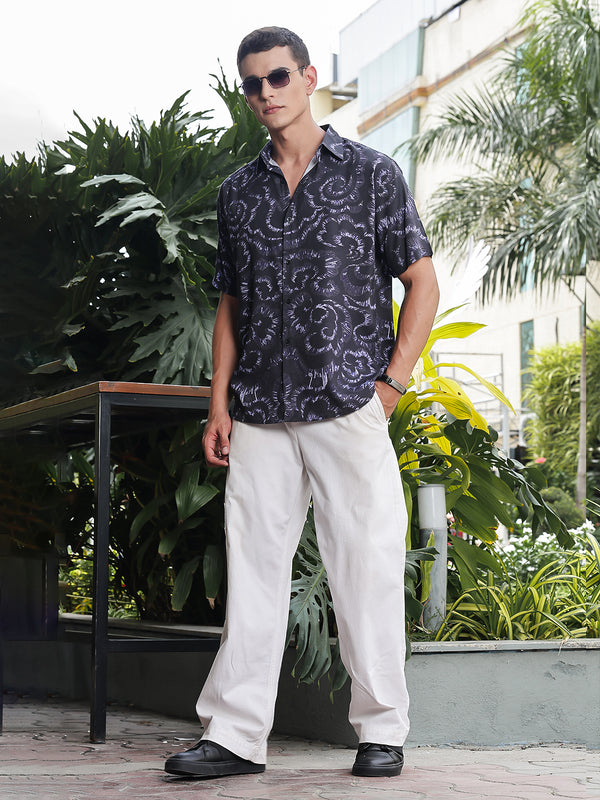 Swirl Printed Relaxed Fit Half Sleeves Shirt