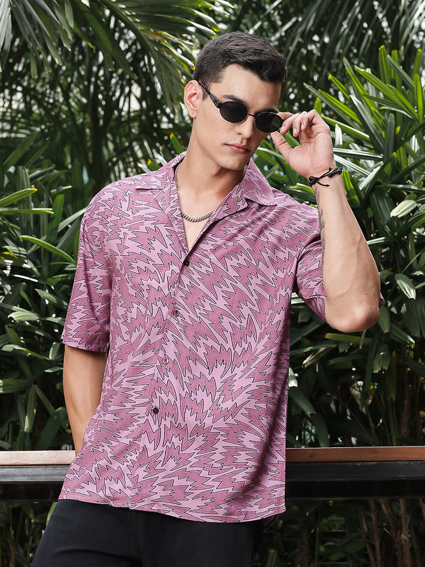 Electric Escape Printed Oversized Half Sleeves Shirt