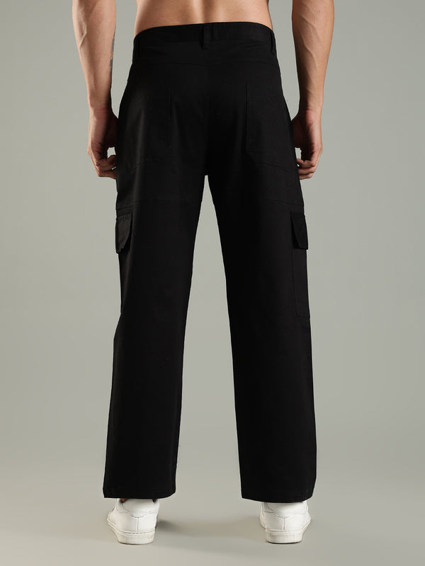 Classic Straight Fit Utility Six Pockets Cargo Pants - Black