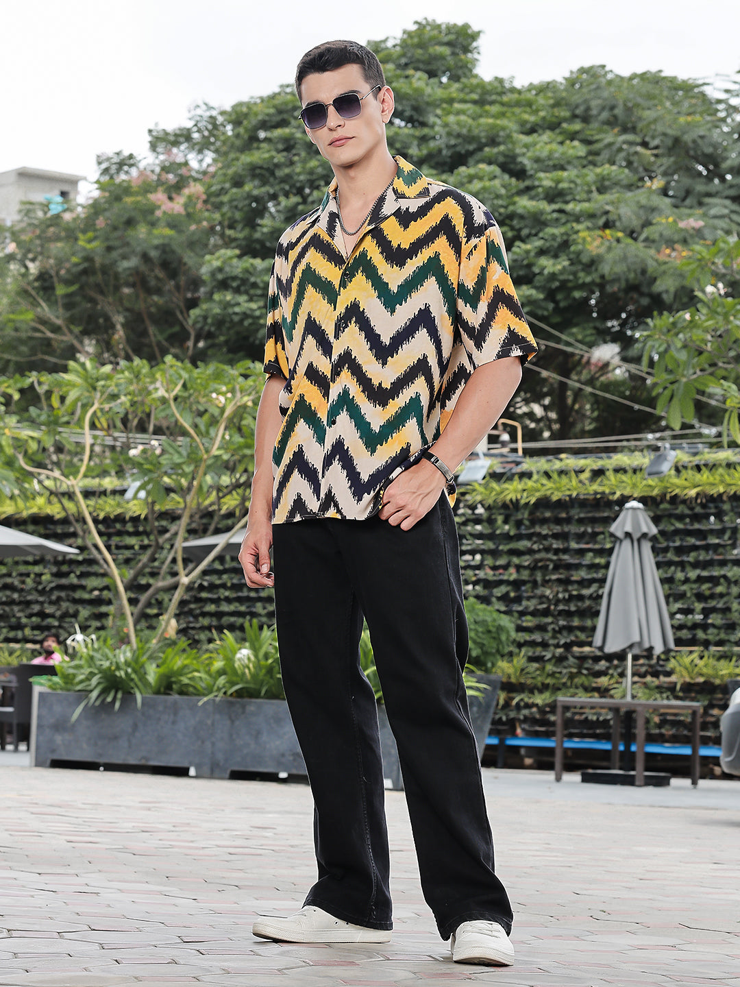 Zig Terrain Printed Oversized Fit Half Sleeve Shirt