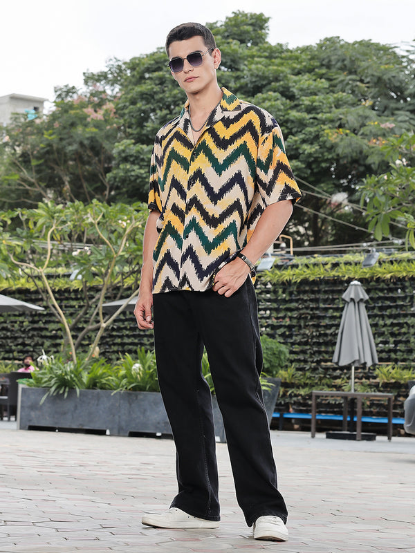 Zig Terrain Printed Oversized Fit Half Sleeve Shirt