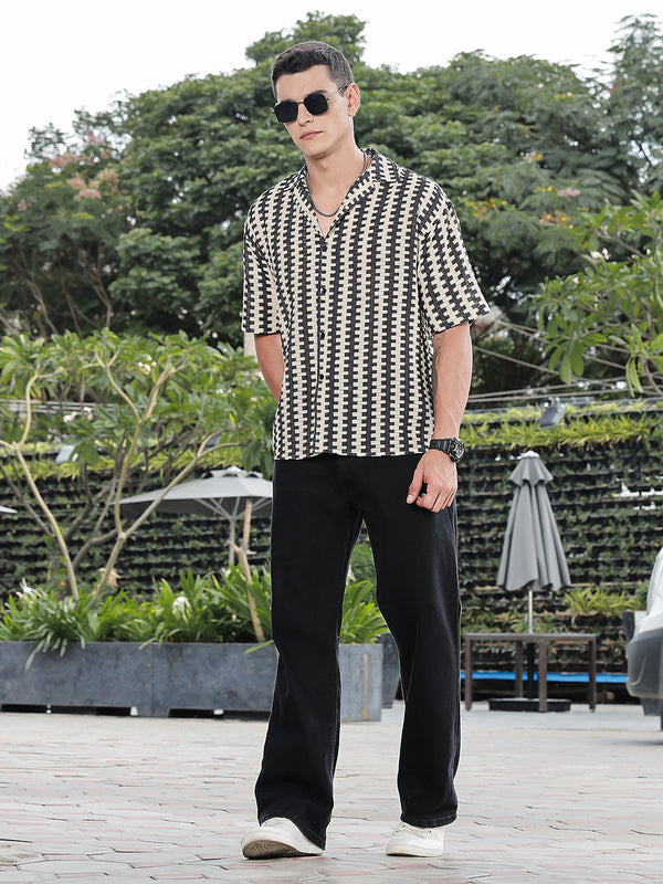MonoGrid Crochet Oversized Half Sleeves Shirt