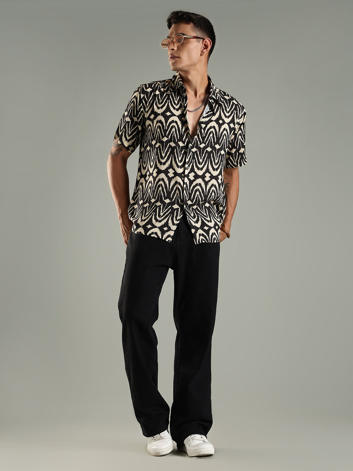 Urban Print Viscose Relaxed Fit Half Sleeves Shirt