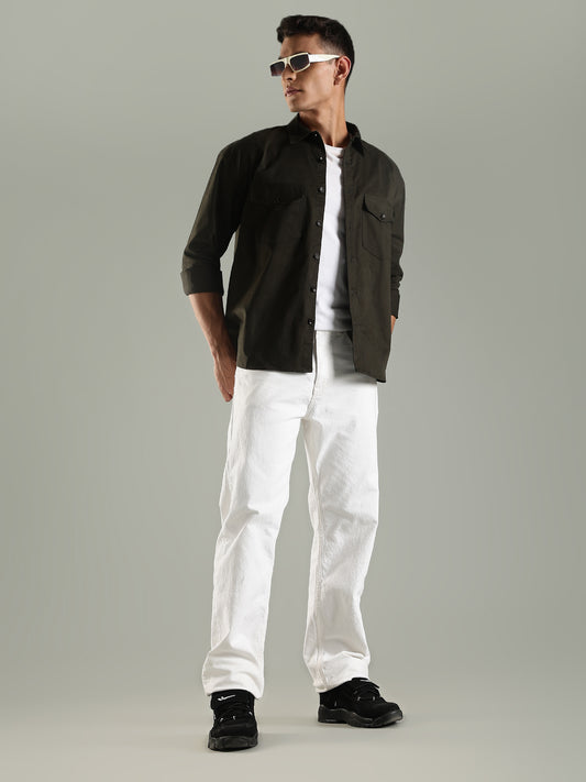 Olive Drop Shoulder Twin Pocket Utility Shirt Shacket