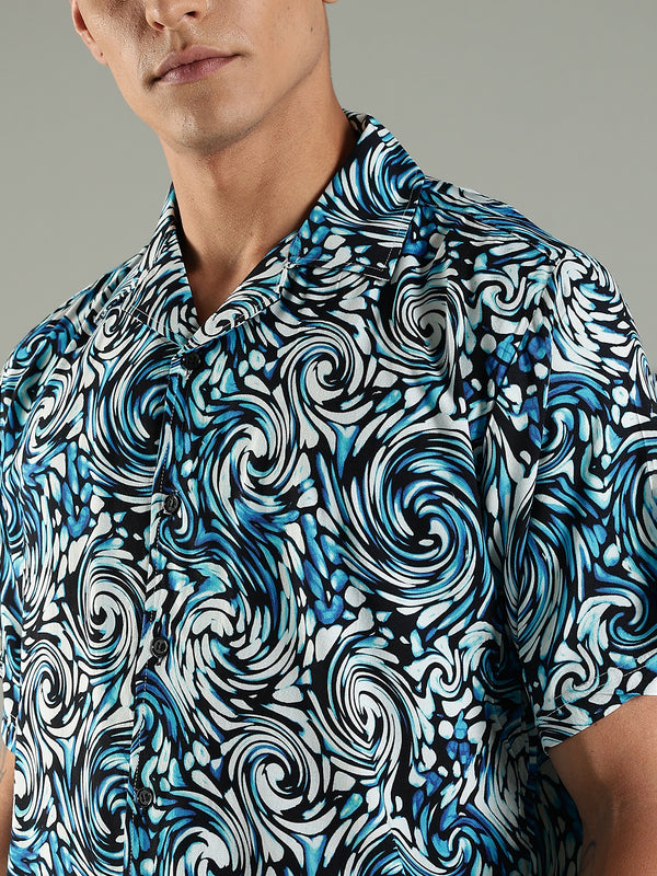 Ocean Drift Printed Relaxed Fit Half Rayon Shirt