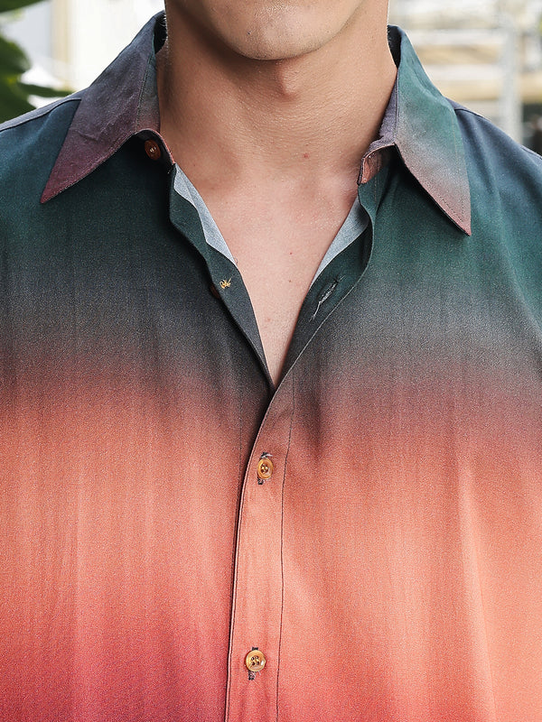 Ombre Gradient Relaxed Fit Half Sleeves Shirt