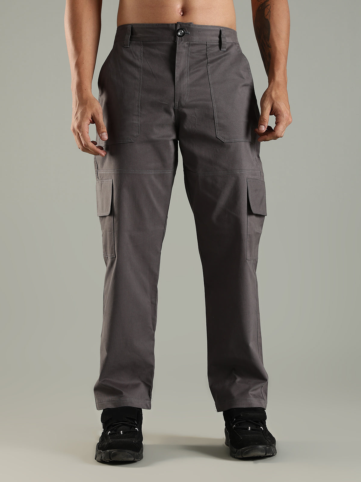Classic Straight Fit Utility Six Pockets Cargo Pants - Charcoal