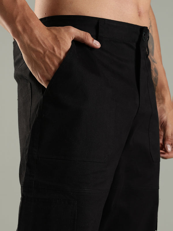 Classic Straight Fit Utility Six Pockets Cargo Pants - Black