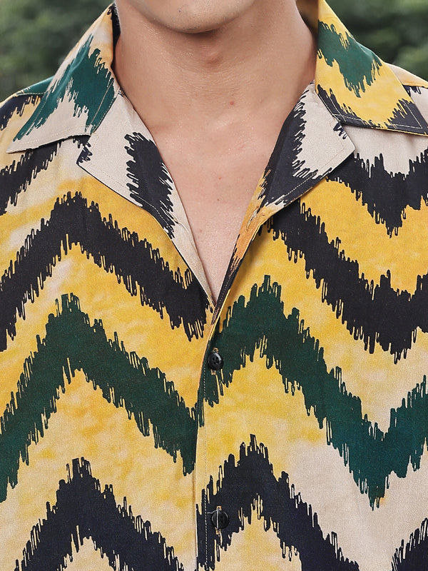 Zig Terrain Printed Oversized Fit Half Sleeve Shirt