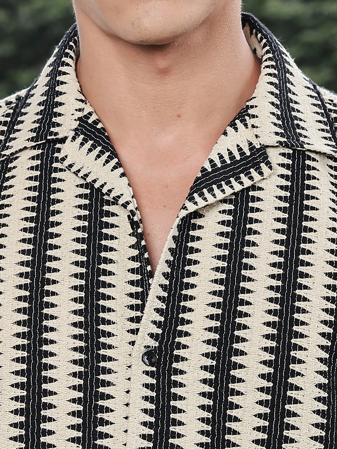 Monochrome Crochet Relaxed Fit Half Shirt
