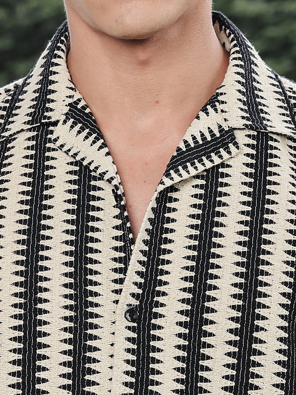 Monochrome Crochet Relaxed Fit Half Shirt