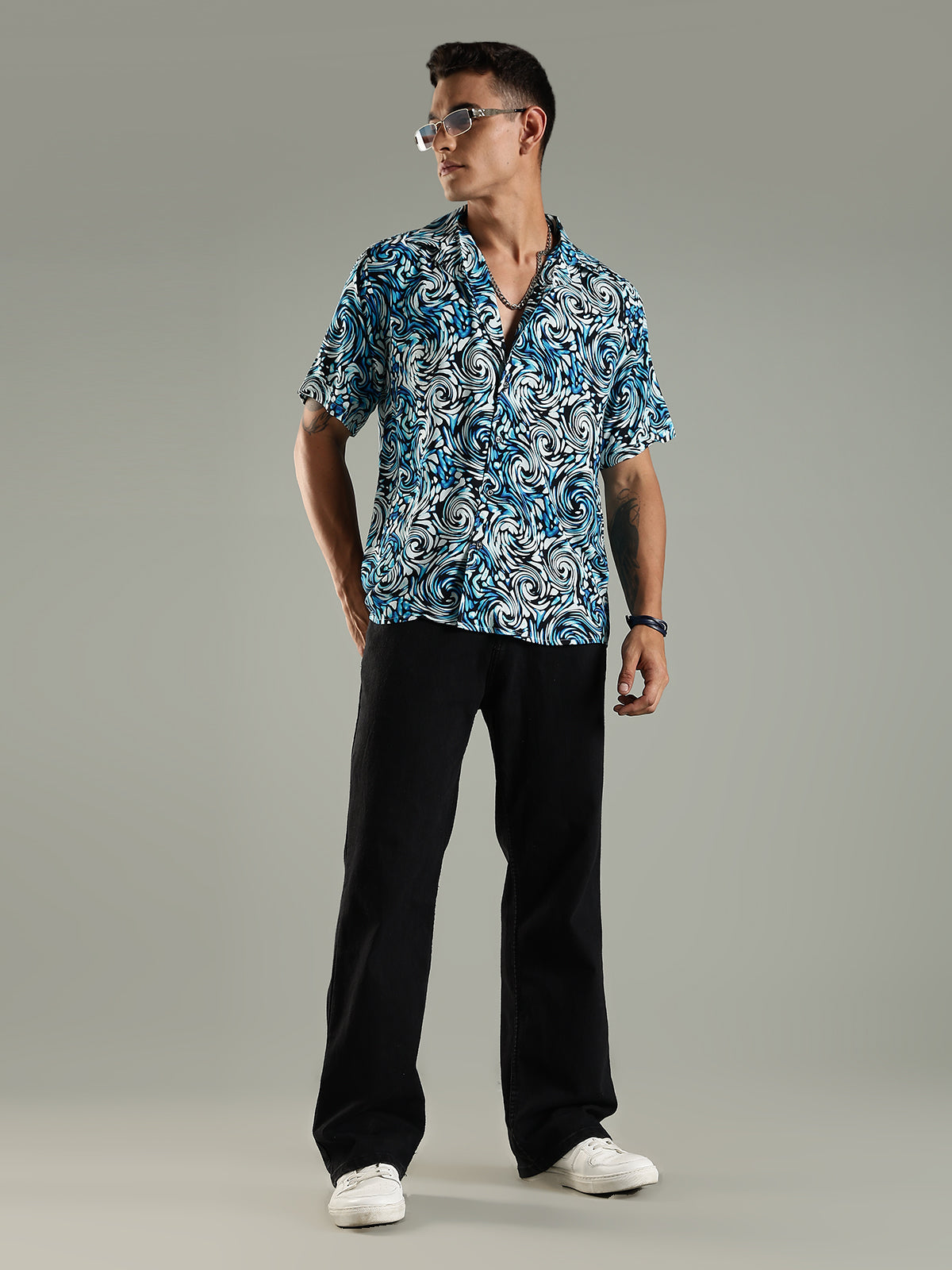Ocean Drift Printed Relaxed Fit Half Rayon Shirt