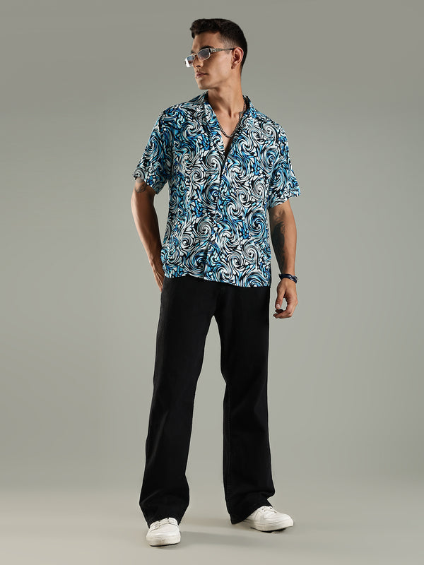 Ocean Drift Printed Relaxed Fit Half Rayon Shirt