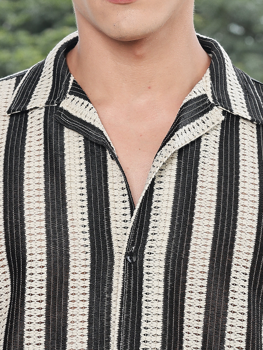 Crochet Stripe Half Sleeve Shirt