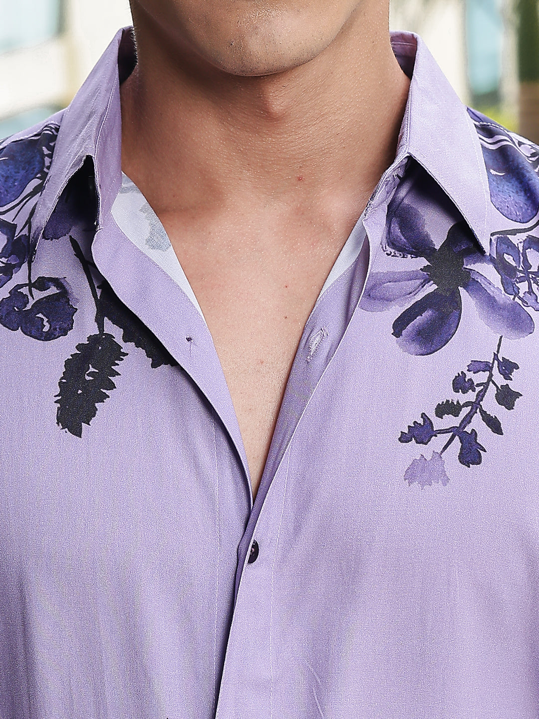Lavender Print Relaxed Fit Half Sleeves Shirt