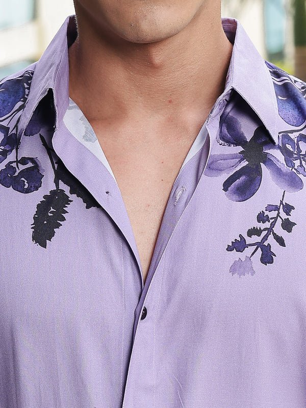 Lavender Print Relaxed Fit Half Sleeves Shirt