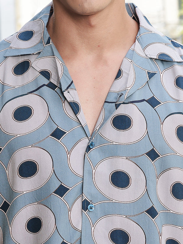 Retro Design Print Relaxed Fit Half Sleeves Shirt
