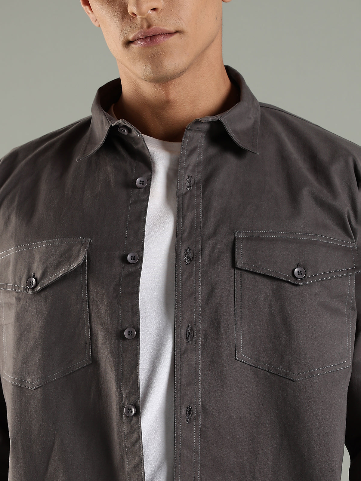 Utility Shirt Shacket & Straight Fit Cargo Pants Co-ord Set - Charcoal